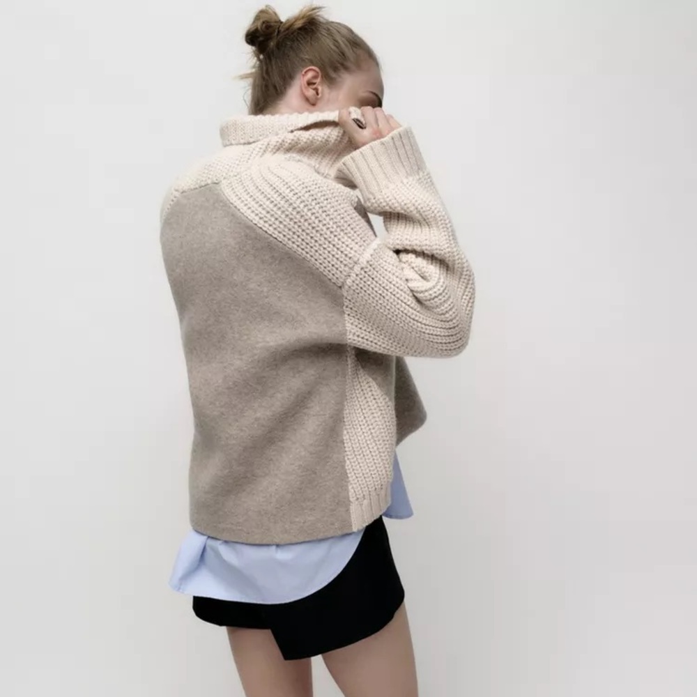Zara Ecru Wool & Alpaca Blend Knit Zipper Sweater - Picture 4 of 8